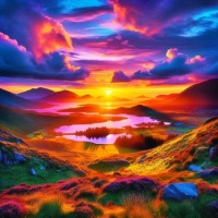 Ireland country scenery at sunset