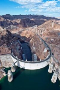 Hoover Dam, bridge across the Colorado River being built