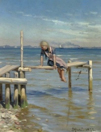 A girl on a small jetty near Hellebæk
