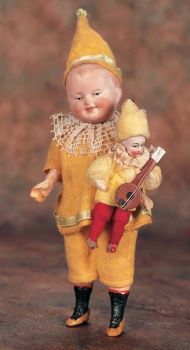 Antique Porcelain Jester Doll With His Jester Doll