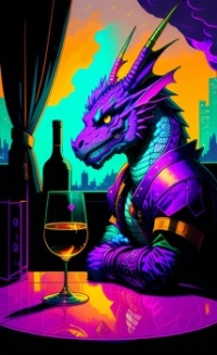 Dragon in pub with wine
