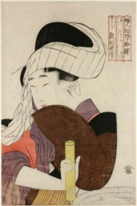 Woman grinding a mortar by Kitagawa Utamaro
