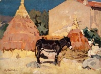 Llewelyn Lloyd (1879-1949), Asino sull'aia (Donkey on the Farmyard), 1930.