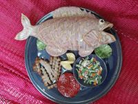 Ceramic fish dinner by Sue Mattox