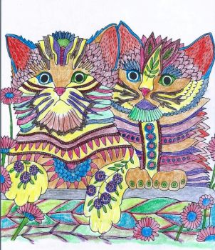 Summer Bliss Coloring Garden Cats