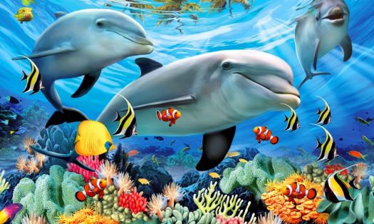 Solve Smiling Dolphins jigsaw puzzle online with 160 pieces