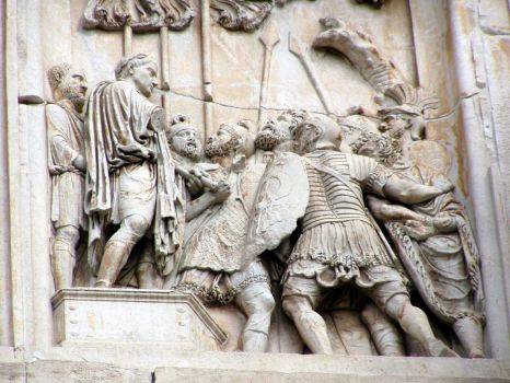 The Arch of Constantine: Detail of relief panel, south side, right panel of left arch