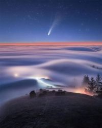 Fog Over Marin County with Neowise Comet