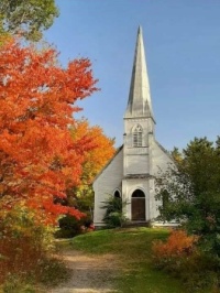 Old Country Church Among Autumn Leaves