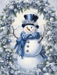 Framed Snowman In Blues & White
