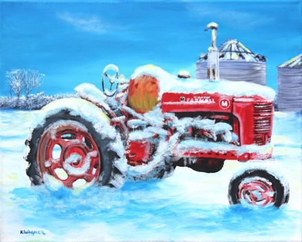 Vintage tractor in snow