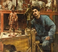 Sculptor in Studio Painting by Charles Frederic Ulrich (1858-1908)