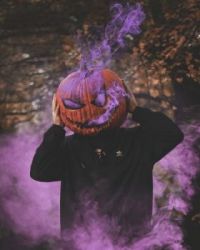 Have a purple pumpkin head Halloween