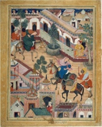 The Spy Zambur Brings Mahiya to the City of Tawariq, Folio from a Hamzanama (Book of Hamza)
