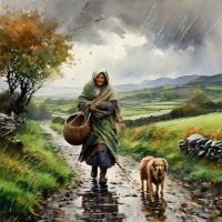 Rainy walk home. The Old Irish Woman