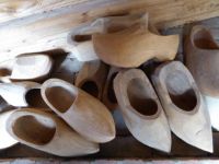 Old times museum Aalten.   A selection of nearly finished wooden clogs