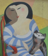 Merab Jalagonia Artwork   -   'Woman with her Cat'