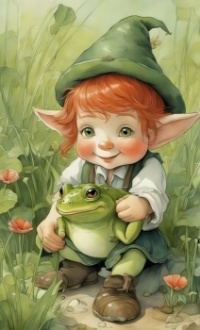 A cute Elf with his frog friend