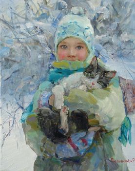 Girl with kitten by Elena Salnikova