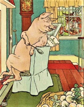 illustration for the fairy tale three little pigs in a fairy tale style