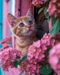 Kitten and the Flowers
