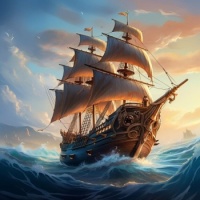 Pirate ship sailing through the waves