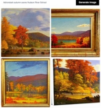 "AI"-generated images_4: "Adirondack autumn scene Hudson River School"
