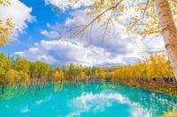 Aoi Ike (Blue Pond) in autumn, Hokkaido
