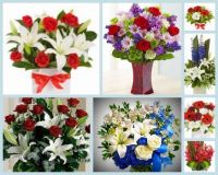 Theme: Red and Blue Floral Arrangements