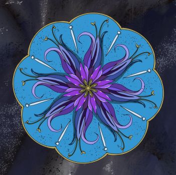 Asymmetrical Mandala in blue & purple.