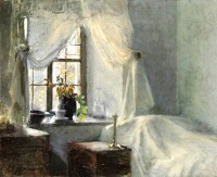 Interior from a bedroom with a view through the window to the garden, no date, Bertha Wegmann (1847-1926)