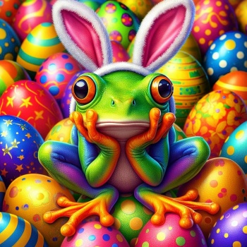 Solve Easter Frog Fred wondering how he got here jigsaw puzzle online with  64 pieces