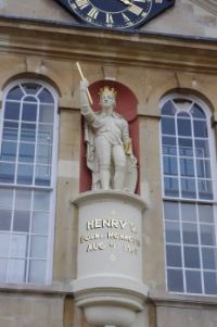 Statue on the facade of the Shire Hall, Monmouth