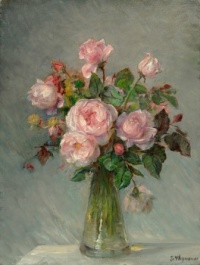Bertha Wegmann (Danish, 1847–1926), Roses in a glass vase, 1906.
