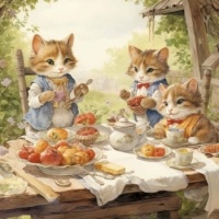 Cats at Outside Table Picnic from Elizabeth's Pictures FB