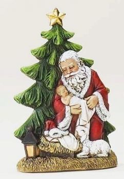 Solve Kneeling-Santa-Holding-Baby-Jesus jigsaw puzzle online with 24 pieces