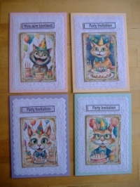 Crafts - Papercraft - Party Invitation Cards - Cool Cartoon Cats - Pastels D (12 - 357 Pieces)
