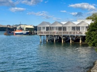 Sea, net, wharf, restaurant