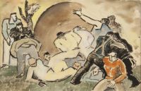 Men Pushing A Boulder by Bob Brown