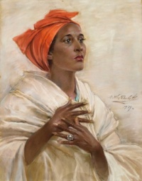 Woman in a red head tie