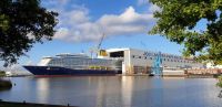 Spirit of Discovery being floated out at Meyer-Werft