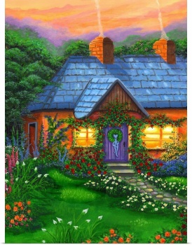 Solve Rose Cottage by Bonnie C. Cook jigsaw puzzle online with 63 pieces