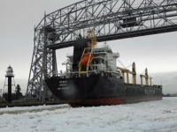 Catching up -- The ship passing under the lift bridge