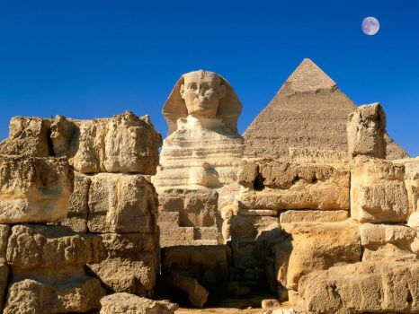 Egypt - Great sphinx, Chephren pyramid, Giza