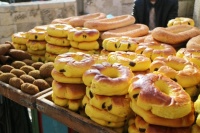Falafel and breads sold on a Jerusalem street