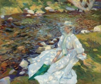 Wilfred De Glehn - Jane Emmet de Glehn by a Stream, Val d'Aosta