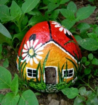 Painted rock ladybug house