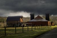 Barns and storm clouds