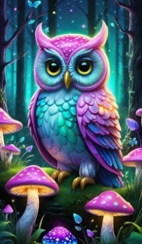 Owl & Mushrooms - art