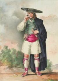 Fernando Brambila (Italian, 1763–1834), A Spaniard in a Wide-Brimmed Hat and Cape, Wearing Zapatillas (sandals), Smoking